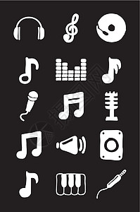 音乐图标工具团体笔记收藏耳机插图记录仪器白色黑色背景图片