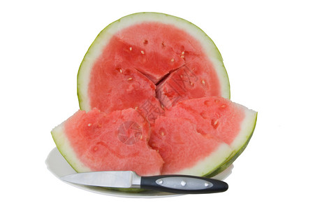西瓜甜点盘子白色食物绿色红色背景图片
