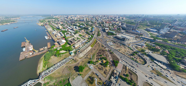 空中城市风景蓝色天空商业全景市中心场景天线旅行办公室背景蓝色的高清图片素材