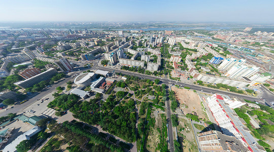 空中城市风景天际全景建筑学天空天线街道住宅大街房子商业蓝色的高清图片素材