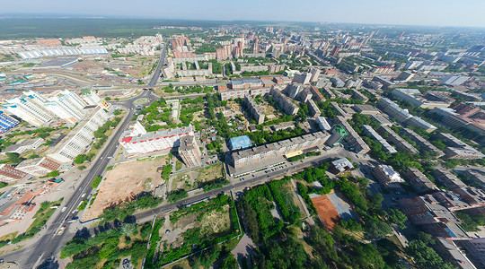 空中城市风景商业远景城市建造办公室天线蓝色天空建筑全景夏天高清图片素材