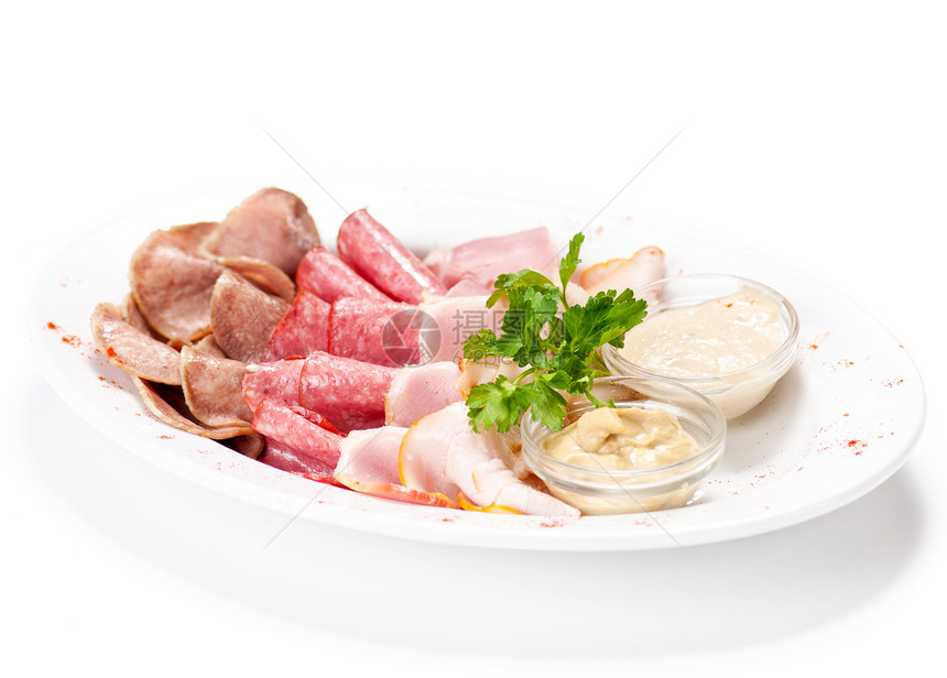 配有生菜的肉精食板午餐餐饮食物牛肉治愈叶子奢华餐厅猪肉小吃图片