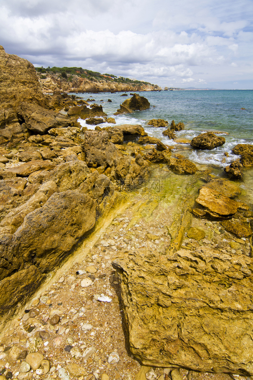 阿尔布费拉 阿尔加尔夫岩石旅行海滩海岸线悬崖地平线支撑海浪阳光海岸图片