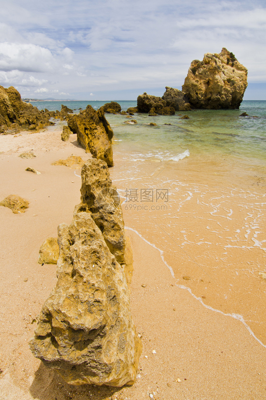 阿尔布费拉 阿尔加尔夫岩石地平线阳光海洋海浪海岸旅行天空支撑海岸线图片