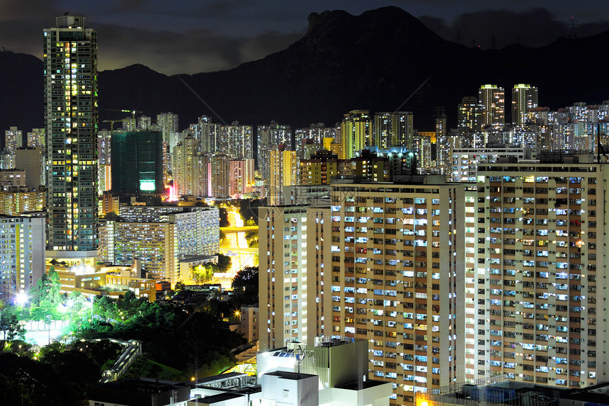 晚上九龙在香港市中心图片