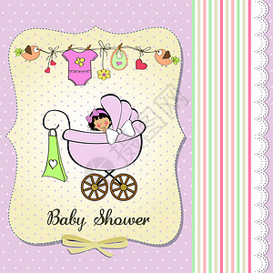 宝宝满月邀请函女婴申请卡婴儿车周年孩子卡片女孩婴儿惊喜庆典乐趣艺术插画