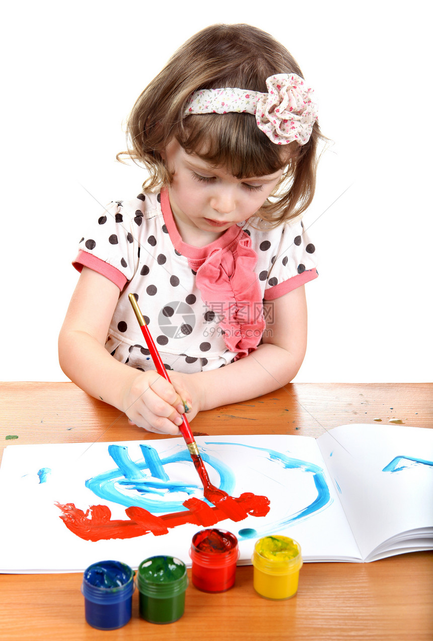 女孩绘图刷子帆布站立幼儿园水彩学习苗圃婴儿童年卷发图片