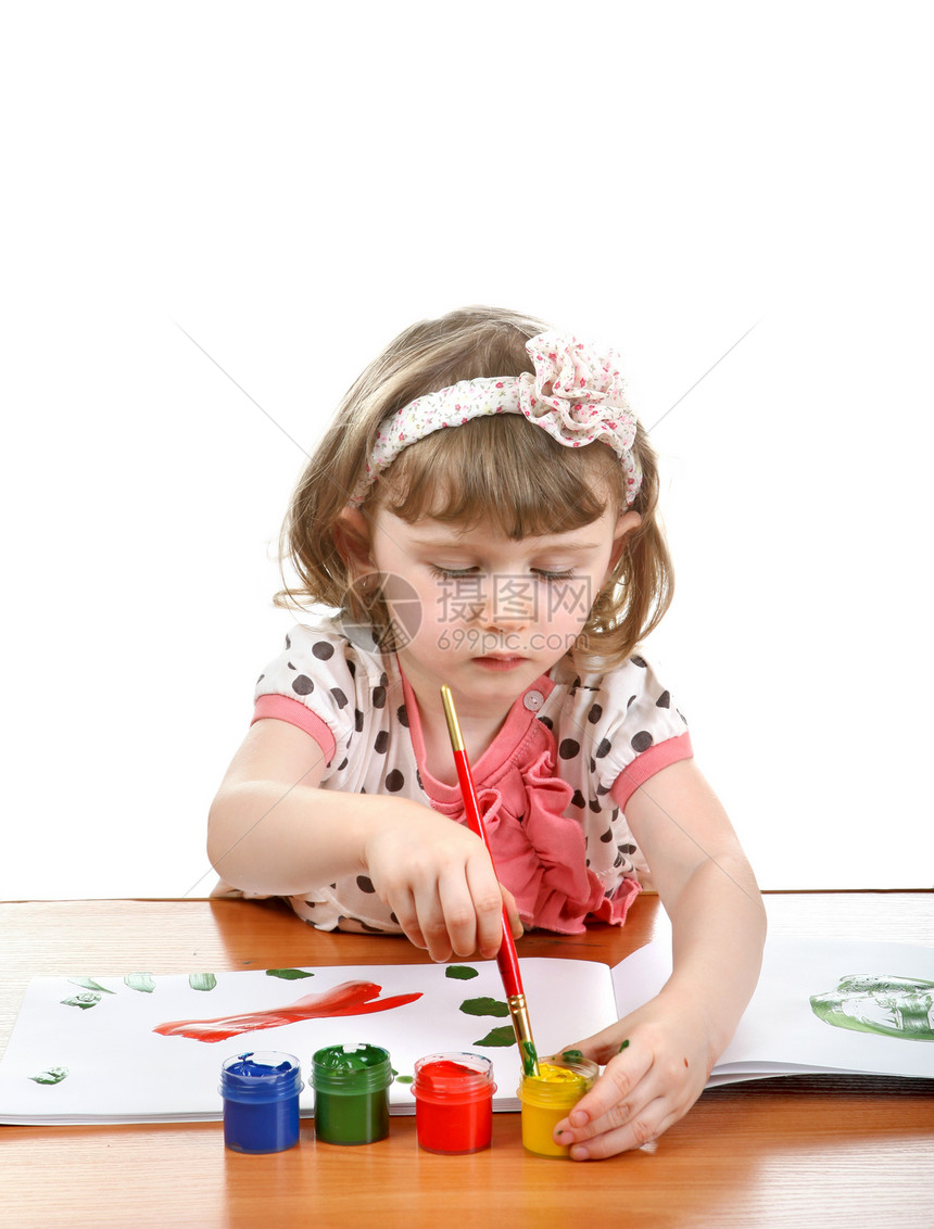 女孩绘图桌子婴儿帆布孩子裙子绘画学习热情童年苗圃图片