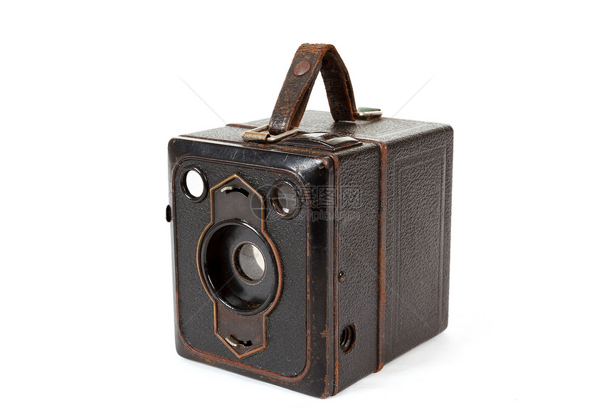 白色背景上非常古老的旧相机摄影师黑色光学快照合金金属历史玻璃摄影乡愁图片