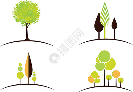 树设计套件绿色花园叶子植物生态生长插图环境背景图片
