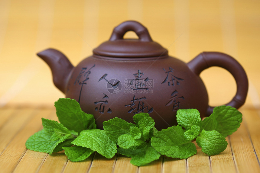 薄荷茶早餐液体工作室玻璃叶子小吃竹子茶点草本植物英语图片