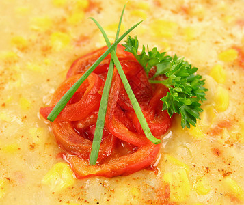 辣椒玉米杂烩香菜美食营养美味胡椒草药烹饪奶油状味道健康热的高清图片素材