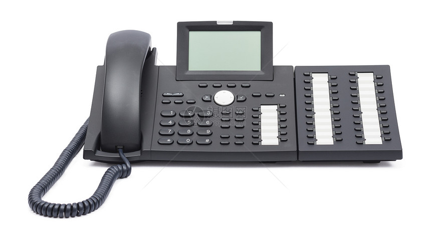 白色背景上孤立的Voip电话语音固定电话听筒键盘网络全球办公室屏幕塑料展示图片