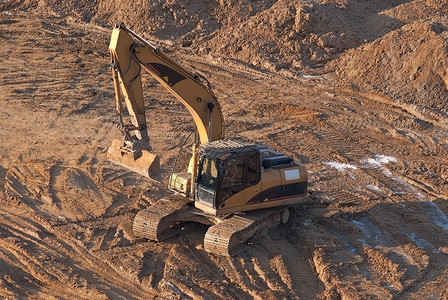 挖土机商业挖掘机基坑地面基础机械电铲汽铲建筑工地背景