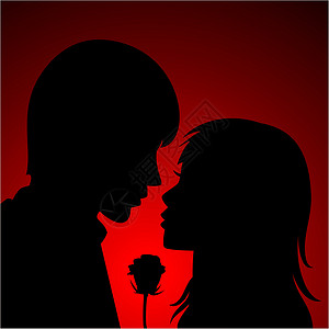 男女青年红色玫瑰头发女性黑色曲线女士插图男性夫妻背景图片
