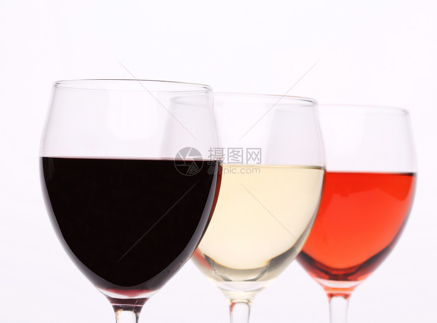 三杯红酒液体酒杯玻璃酒厂水晶玫瑰红色食物白色粉色图片