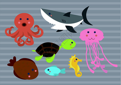 Clipart - 婴儿用墨盒海洋动物背景图片