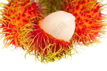 白背景孤立的拉姆布丹水果红色收成皮肤甜点热带市场食物异国白色营养自然高清图片素材