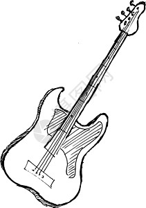 电动吉他细绳手绘黑色卡通片插图草图岩石木头金属音乐背景图片
