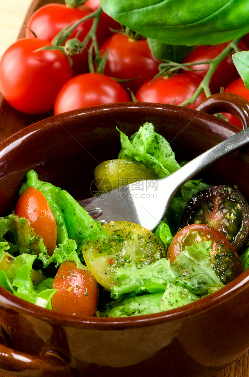 新鲜蔬菜沙拉文化熏肉食物黄瓜酱料叶子营养美食午餐盘子图片