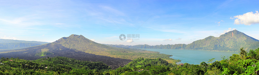 巴图尔火山草地蓝色旅游情调异国天线全景顶峰热带森林图片