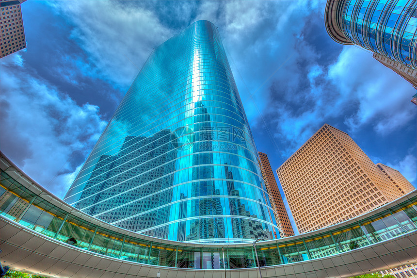 休斯顿市中心摩天大厦 蓝色的天空镜城市反射市中心建筑学镜子建筑物中心办公室地标旅行图片