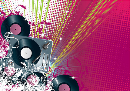 音乐节打碟少年音乐传单留声机艺术电气迪厅技术派对打碟机转盘打印娱乐插画