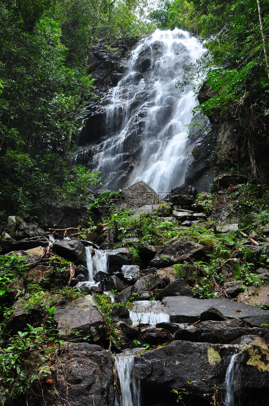 法根岛美丽的瀑布流动花园公园旅游风景池塘热带植物环境丛林图片