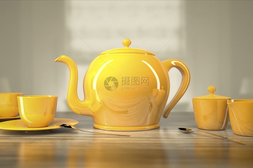 茶壶和茶杯奢华橙子杯子奶油飞碟食物液体服务厨房饮食图片