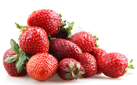 白色背景的草莓和草莓味道食物活力水果奶油团体肉质甜点谷物叶子背景图片