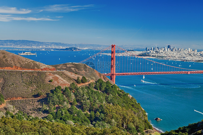 旧金山金门桥全景大桥海滩商业天际市中心监狱海洋天空航行竞赛中心图片