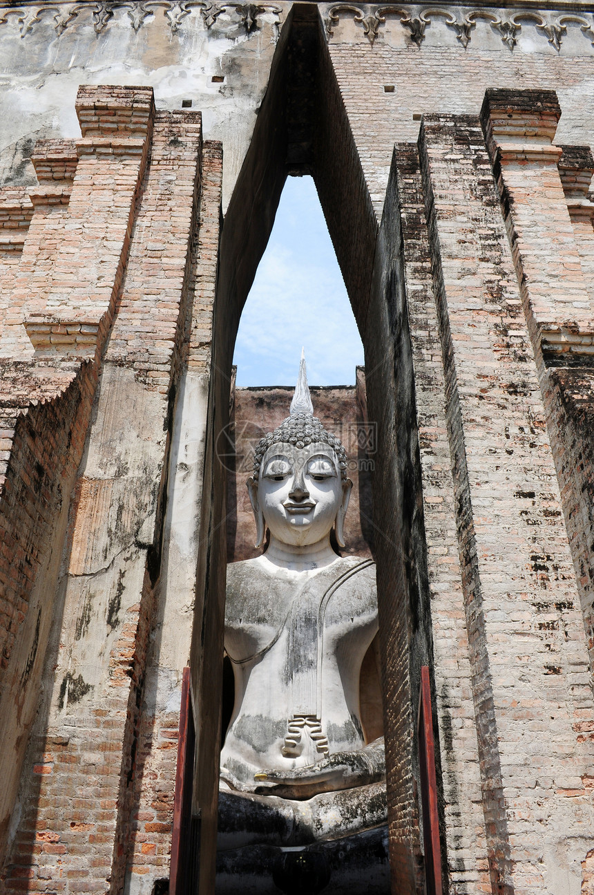 Sukhothai历史公园神像雕像地标遗产文明文化国家寺庙文物建筑学冥想岩石图片