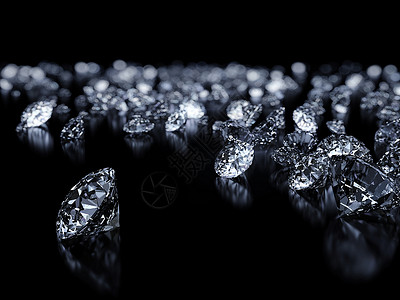 黑边角的钻石奢华财富水晶宏观矿物力量石头礼物蓝色玻璃背景图片