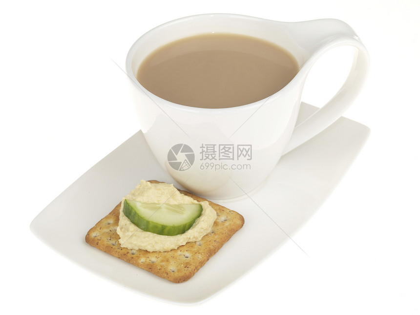 茶和豪华的茶加在快餐机上生活食物饼干工作室咖啡白色小吃美味黄瓜杯子图片
