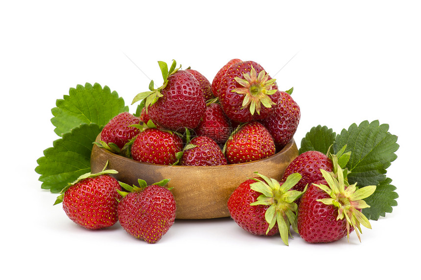 新鲜草莓果味花园绿色养分水平宏观甜点白色食物红色图片