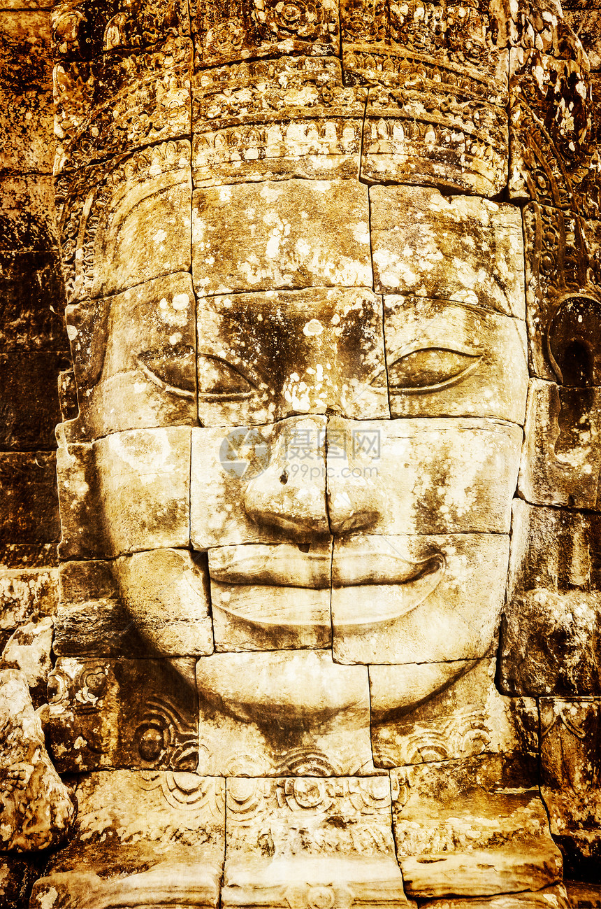 吴哥渡拜顿寺庙古老的石头面孔详情图片
