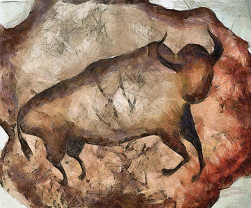 a 阿尔塔米拉公牛洞穴插图石洞艺术动物工匠精神岩画艺术品绘画背景图片