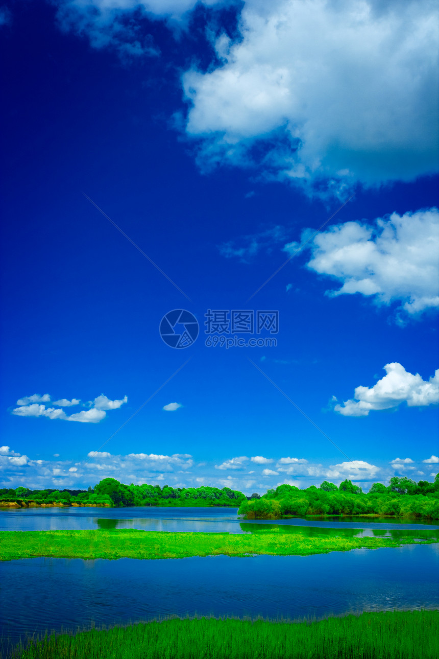 湖泊和天空太阳气候森林自由地平线阳光蓝色树木公园孤独图片