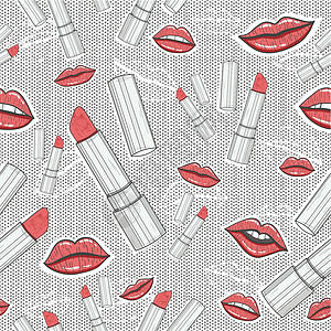 口红唇彩素材嘴唇和口红的美容无缝模式设计图片