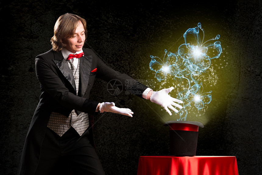 术士蓝色魔术师乐趣棍棒套装插图震惊注意力男性匿名图片