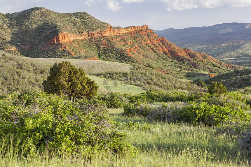 科罗拉多山区牧场范围红色前端草地石头绿色草原崎岖悬崖图片