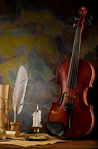 小提琴和古董的构成高清图片