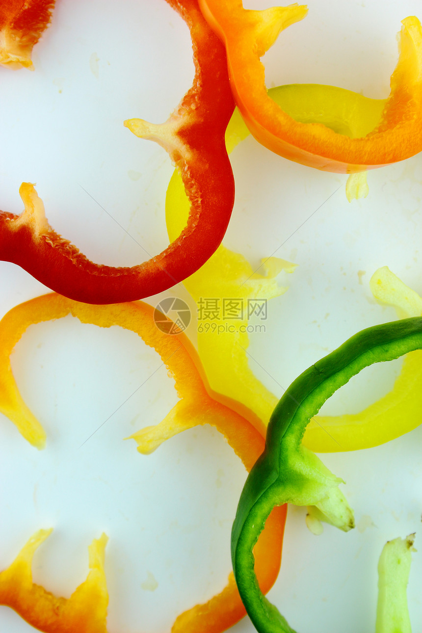 色彩多彩的甜甜胡椒片烹饪食物胡椒保健美食营养橙子卫生香料辣椒图片