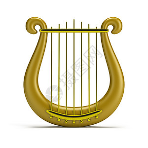 金金竖琴古董七弦琴乐器金子音乐细绳艺术白色插图背景图片