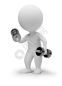 3d个小人  哑铃白色运动力量健身房训练重量金属肌肉幽默背景图片