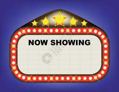 上映电影戏剧Marquee商店星星艺术横幅绘画电子广告广告牌标志灯光插画