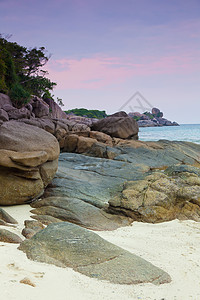 泰国西米利安群岛沙滩上涨潮支撑浪潮树木岛屿海岸荒野海滩海浪流动海洋背景图片