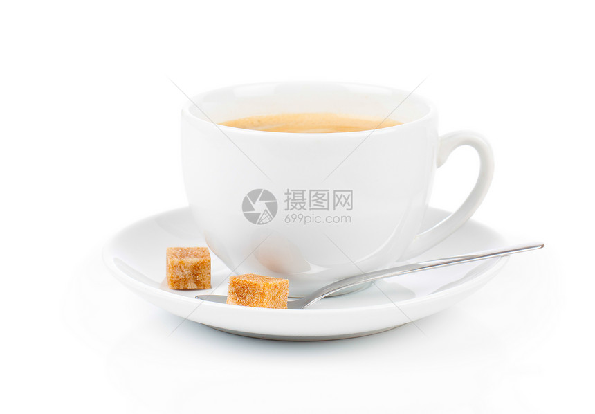 咖啡杯加糖块糖 用白色隔绝图片