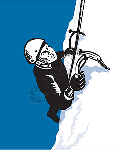 男性登山者用摘斧攀爬绳索男人运动登山插图背景图片