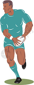 橄榄球服橄榄球运动员与球一起跑木刻跑步运动收费攻击男人玩家男性插图插画